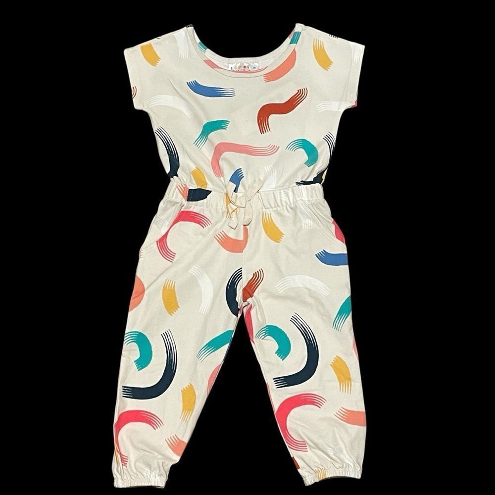 NWT Dot Dot Smile Short Sleeve Paint Strokes Romper Cream and Multicolor Size 2T